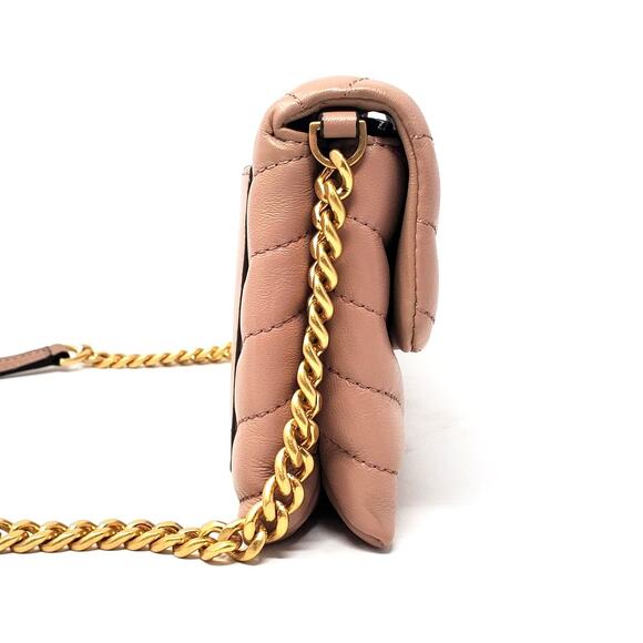 Tory Burch Kira Chevron Chain Wallet Purse Leather Pink Moon Rolled Brass 64086 - Picture 4 of 10